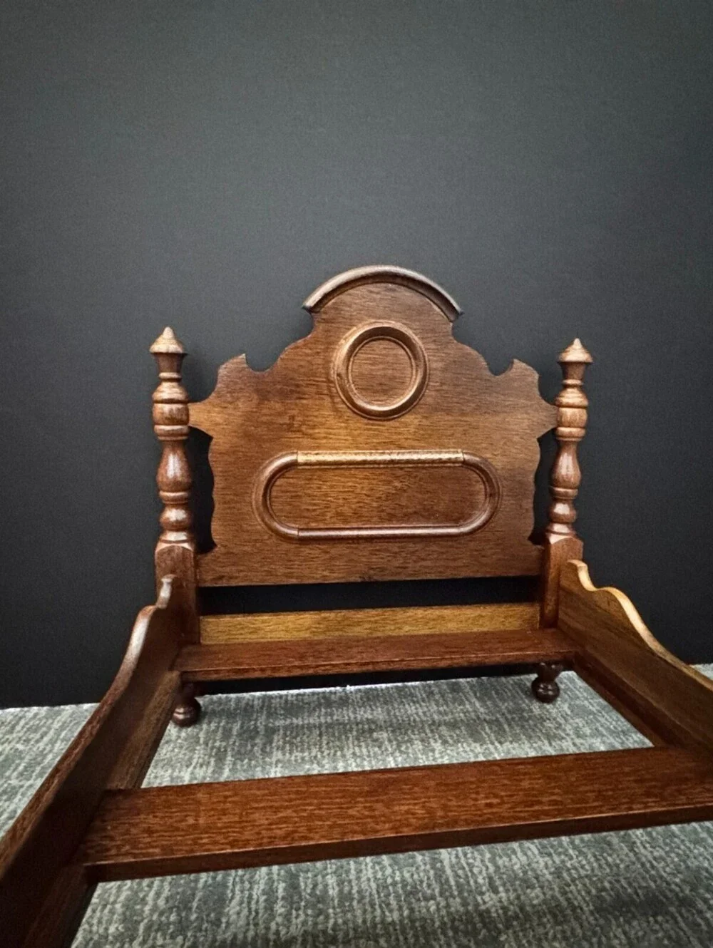 Vintage Artisan Handmade Solid Wood Doll Bed for Dolls Up to 18in. Beautiful.